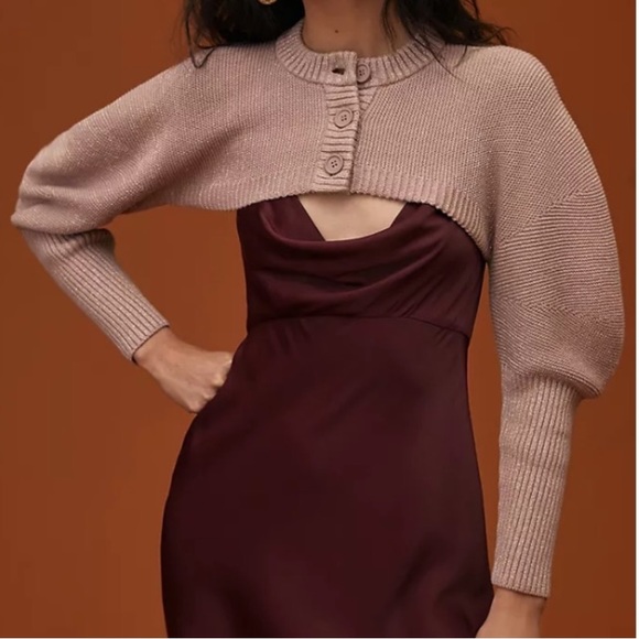 Anthropologie Sweater Cropped Knit Puff Sleeve Shrug Cardigan 525 America NWT